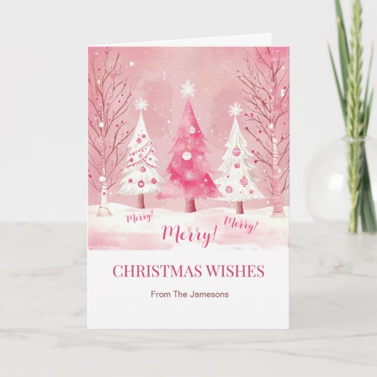 Cartes Pour Fêtes Annuelles Joli Pink Blanc Rétro Noël (Devant)
