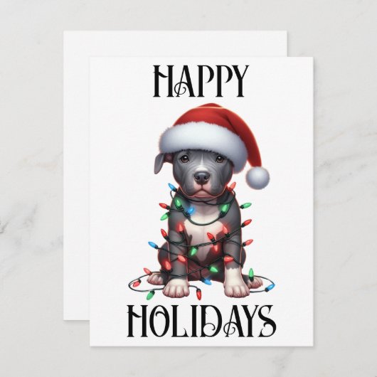 Cartes Pour Fêtes Annuelles Joli Pitbull de Noël (Devant / Derrière)