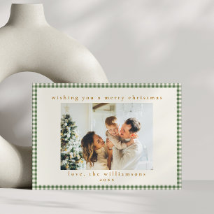 Cartes Pour Fêtes Annuelles Joli Plaid Vert Personnalisé Deux Photos Noël