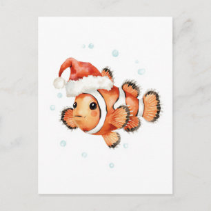 Cartes Pour Fêtes Annuelles Joli Poisson-clown en chapeau de Père Noël Noël