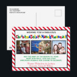 Cartes Pour Fêtes Annuelles Joli Politiquement Correct Drôle 3 Photo<br><div class="desc">Cette carte postale de vacances amusante présente une vision humoristique de la correction politique. La carte comporte trois photos et la légende se lit : Joyeux ChristHanouKwanzaaMa ! - fusionnant les mots Noël Solstice Hanukkah et Kwanzaa en un seul mot long et drôle. Le message se lit : Que l'esprit...</div>