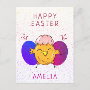 Cartes Pour Fêtes Annuelles Joli poussin de Pâques et œufs Joyeuses Pâques