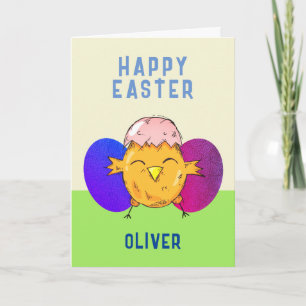 Cartes Pour Fêtes Annuelles Joli poussin de Pâques et œufs Joyeux Pâques