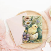 Cartes Pour Fêtes Annuelles Joli poussin de Pâques Fleurs sauvages printanière