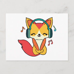 Cartes Pour Fêtes Annuelles Joli renard avec écouteurs écoutant de la musique.