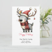 Cartes Pour Fêtes Annuelles Joli renne dans un chapeau de Père Noël (Debout devant)