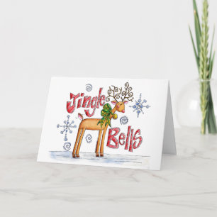 Cartes Pour Fêtes Annuelles Joli renne de Noël, Jingle Bells Snowflakes