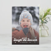 Cartes Pour Fêtes Annuelles Joli Retro Sleigh La Saison Photo Noël Neige (Debout devant)