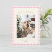 Cartes Pour Fêtes Annuelles Joli rose En vichy plaid Portrait photo Noël (Debout devant)