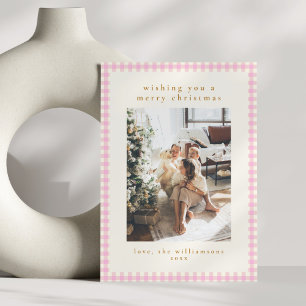 Cartes Pour Fêtes Annuelles Joli rose En vichy plaid Portrait photo Noël