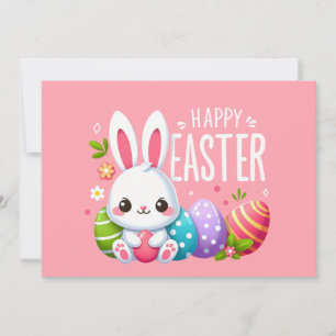 Cartes Pour Fêtes Annuelles Joli, rose et heureux lapin de Pâques