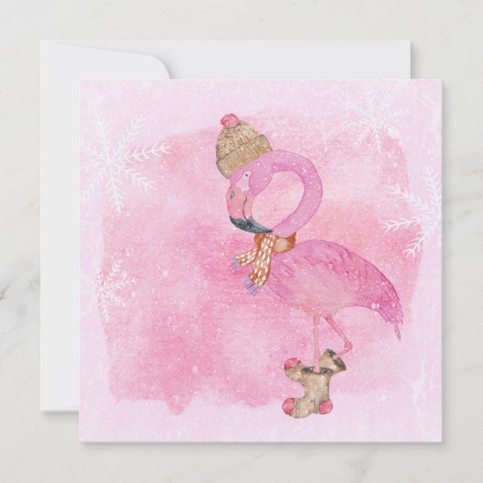 Cartes Pour Fêtes Annuelles Joli rose Noël Flamant rose d'hiver Oiseau (Devant)