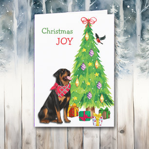 Cartes Pour Fêtes Annuelles Joli Rottweiler, oiseau et arbre de Noël
