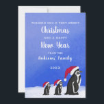 Cartes Pour Fêtes Annuelles Joli Rouge Rouge Pingouin Père Noël Famille Neige<br><div class="desc">Cette carte de voeux de Noël mignonne et adorable évoquera certainement les sensations festives avec vos invités. Il présente une aquarelle peinte à la main illustrant une famille de pingouins noirs et blancs, tous vêtus d'un casquette Santa Clause rouge et blanc avec un petit derrière derrière derrière l'invitation à côté...</div>