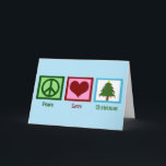 Cartes Pour Fêtes Annuelles Joli sapin de Noël Bleu signe de paix Coeur<br><div class="desc">Beau signe de paix,  coeur,  et un joli sapin de Noël décoré de jolis ornements sur un arrière - plan bleu clair qui rappelle un ciel d'hiver. Un grand cadeau pour un anniversaire d'hiver ou Noël lui-même ! J'adore le décor de vacances.</div>