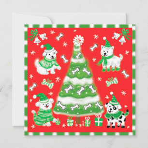 Cartes Pour Fêtes Annuelles Joli sapin de Noël et chiots avec des os