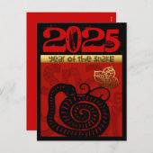 Cartes Pour Fêtes Annuelles Joli Serpent Nouvel An Chinois 2025 Anniversaire d (Devant / Derrière)