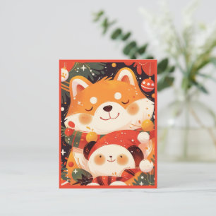 Cartes Pour Fêtes Annuelles Joli Shiba Inu enlaçant un Peluche Panda