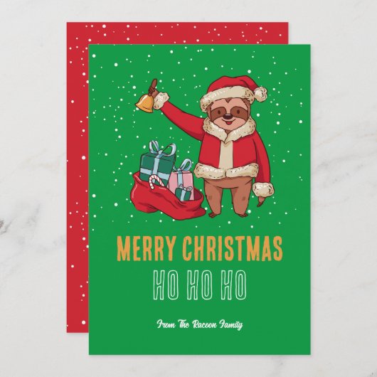 Cartes Pour Fêtes Annuelles Joli Sloth Père Noël Neige hiver Joyeux Noël (Devant / Derrière)