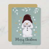 Cartes Pour Fêtes Annuelles Joli Snowman d'hiver bleu Noël (Devant / Derrière)