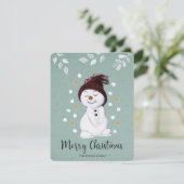 Cartes Pour Fêtes Annuelles Joli Snowman hiver Noël bleu (Debout devant)