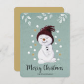 Cartes Pour Fêtes Annuelles Joli Snowman hiver Noël bleu (Devant / Derrière)