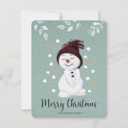 Cartes Pour Fêtes Annuelles Joli Snowman hiver Noël bleu (Devant)