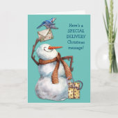 Cartes Pour Fêtes Annuelles Joli Snowman Livraison spéciale Message de Noël (Devant)