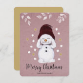 Cartes Pour Fêtes Annuelles Joli Snowman Paisible Noël Rose (Devant / Derrière)