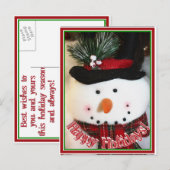 Cartes Pour Fêtes Annuelles Joli Snowman Toy souriant (Devant / Derrière)