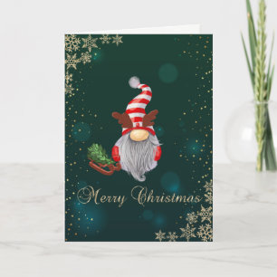 Cartes Pour Fêtes Annuelles Joli traîneau de gnome flocons de neige