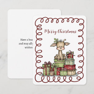 Cartes Pour Fêtes Annuelles Joli veau assis sur une pile de cadeaux de Noël