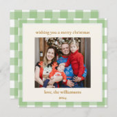 Cartes Pour Fêtes Annuelles Joli Vert En vichy Plaid Photo personnalisée Noël (Devant / Derrière)