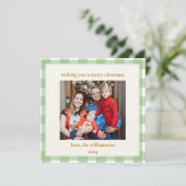 Cartes Pour Fêtes Annuelles Joli Vert En vichy Plaid Photo personnalisée Noël (Debout devant)