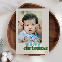 Joli Vert Menthe Rétro Personnalisé Joyeux Noël Ph