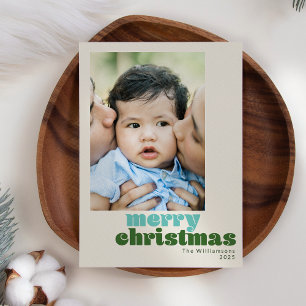 Cartes Pour Fêtes Annuelles Joli Vert Menthe Rétro Personnalisé Joyeux Noël Ph