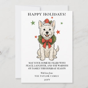 Cartes Pour Fêtes Annuelles Joli Westie Terrier Blanc Chien Ruban Rouge Couron
