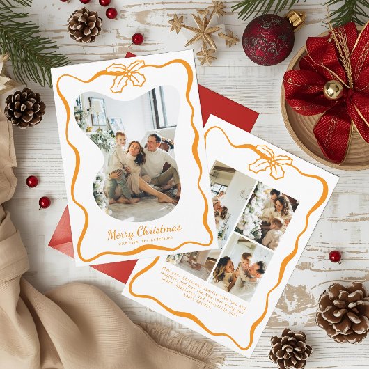 Cartes Pour Fêtes Annuelles Joli Whimsical 4 Photo Doodle Poinsettia Noël