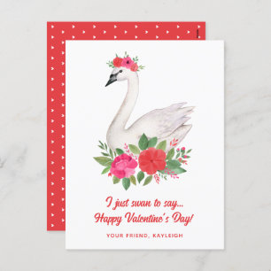 Cartes Pour Fêtes Annuelles Jolie aquarelle Floral Swan Classroom Valentine