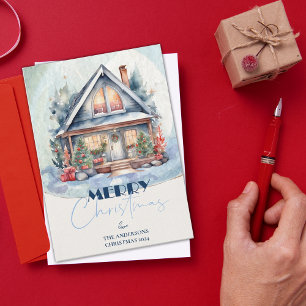 Cartes Pour Fêtes Annuelles Jolie aquarelle Maison de Noël Festive