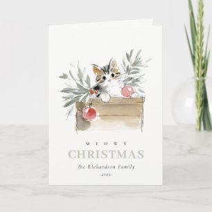 Cartes Pour Fêtes Annuelles Jolie boîte à chat de Noël à l'aquarelle moderne
