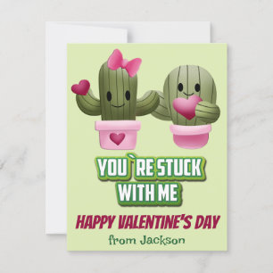 Cartes Pour Fêtes Annuelles Jolie Cactus Rose Vert Enfants Classe Saint-Valent