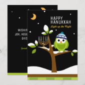 Cartes Pour Fêtes Annuelles Jolie chouette de Hanukkah & Arbre enneigé avec ch (Devant / Derrière)