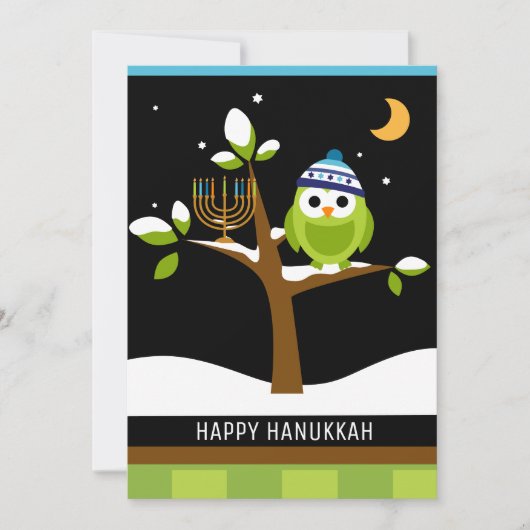 Cartes Pour Fêtes Annuelles Jolie chouette de Hanukkah & Arbre enneigé avec Me (Devant)