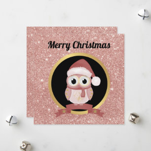 Cartes Pour Fêtes Annuelles Jolie chouette de Noël rose parties scintillant d'