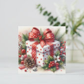 Cartes Pour Fêtes Annuelles Jolie Cocotte aux Points Ronds et au Houx (Debout devant)