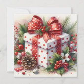 Cartes Pour Fêtes Annuelles Jolie Cocotte aux Points Ronds et au Houx (Devant)