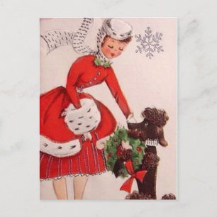 Cartes Pour Fêtes Annuelles Jolie dame chien rétro vintage de Noël