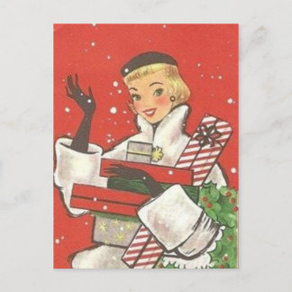 Cartes Pour Fêtes Annuelles Jolie dame rétro vintage de Noël faisant des achat