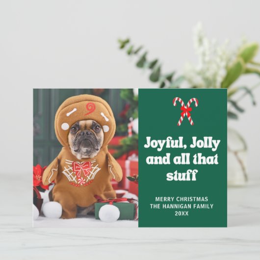 Cartes Pour Fêtes Annuelles Jolie drôle chien animal de compagnie photo Noël (Debout devant)